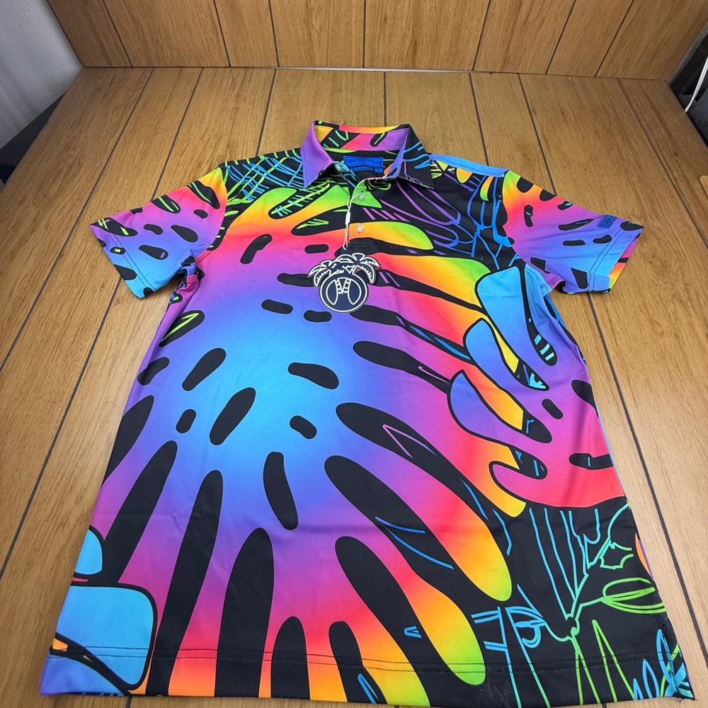 USA Palm Golf Polo Neon Garden Rainbow Tropical Monstera Leaf Shirt PL1216-L L